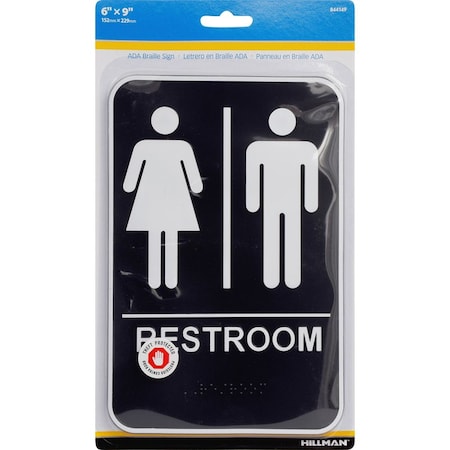 Hillman HILLMAN English Black Restroom Plaque 9 in. H X 6 in. W, PK3 844149